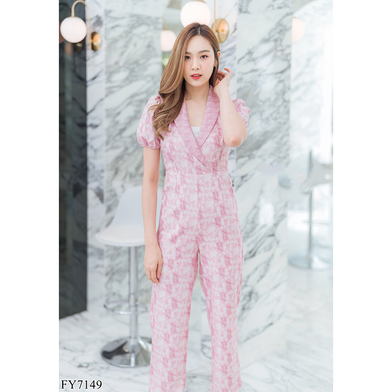 kudapy จั้มสูทขายาวสีชมพู/สีกรม ปกทรงสูทใส่สวยดูดี