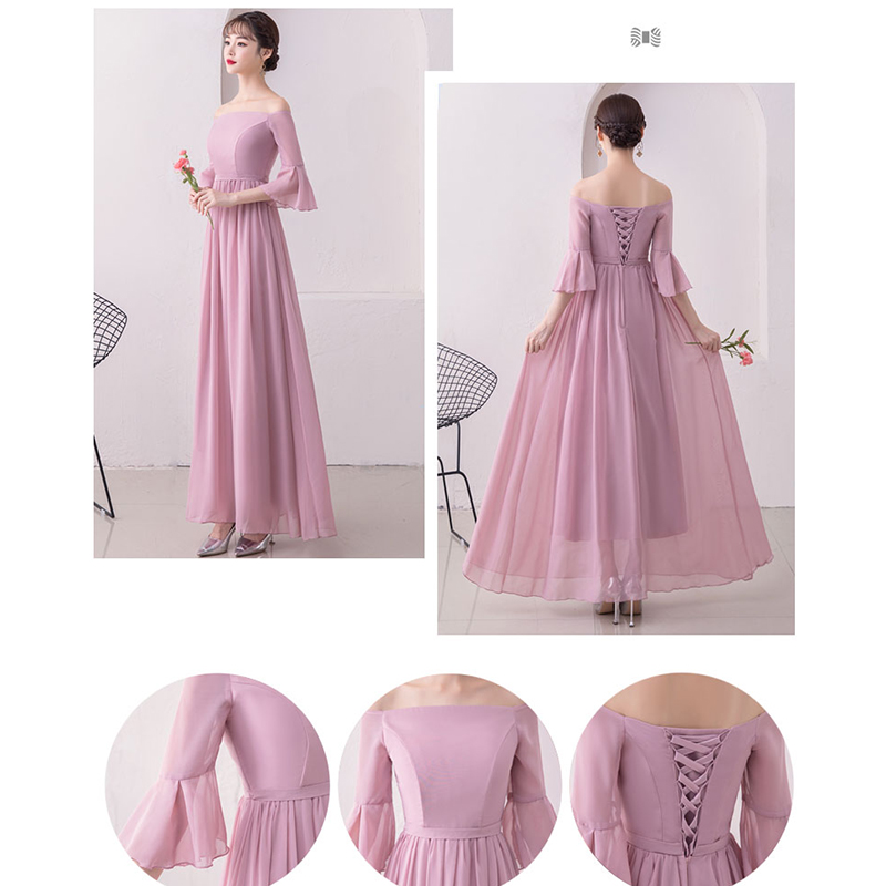 ชุดเดรสยาวออกงาน ผ้าชีฟองเนื้อดีสีชมพูกะปิ
