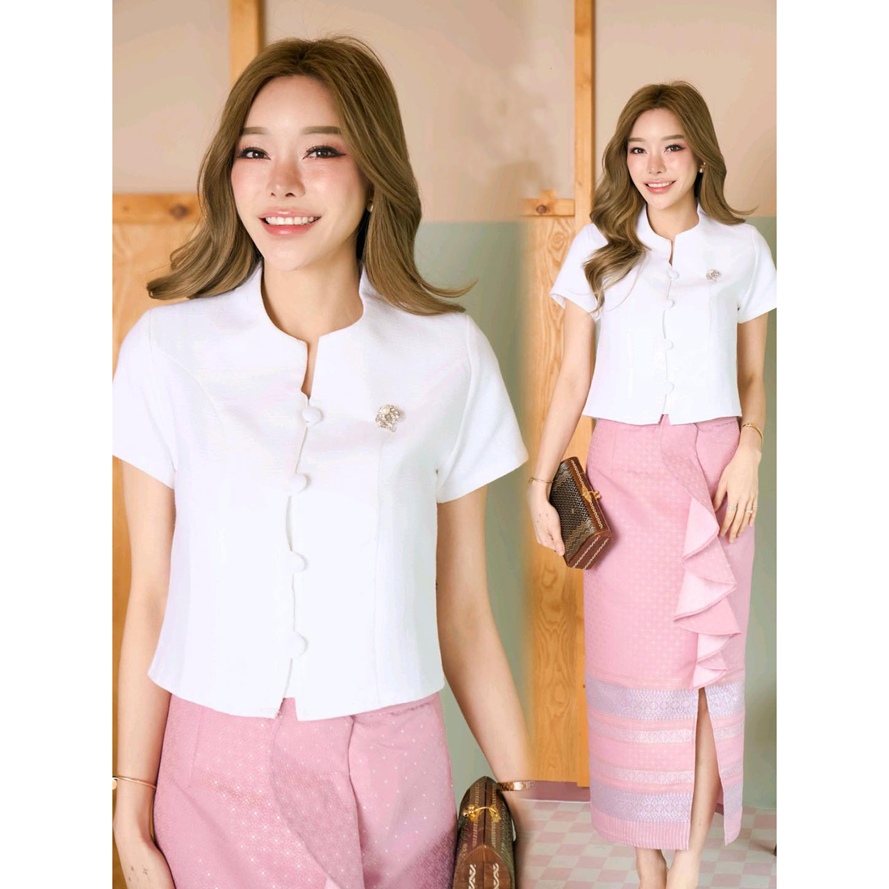 kudapy เสื้อผ้าฝ้ายชินมัยอัดกาวพรีเมี่ยม (เฉพาะเสื้อ)