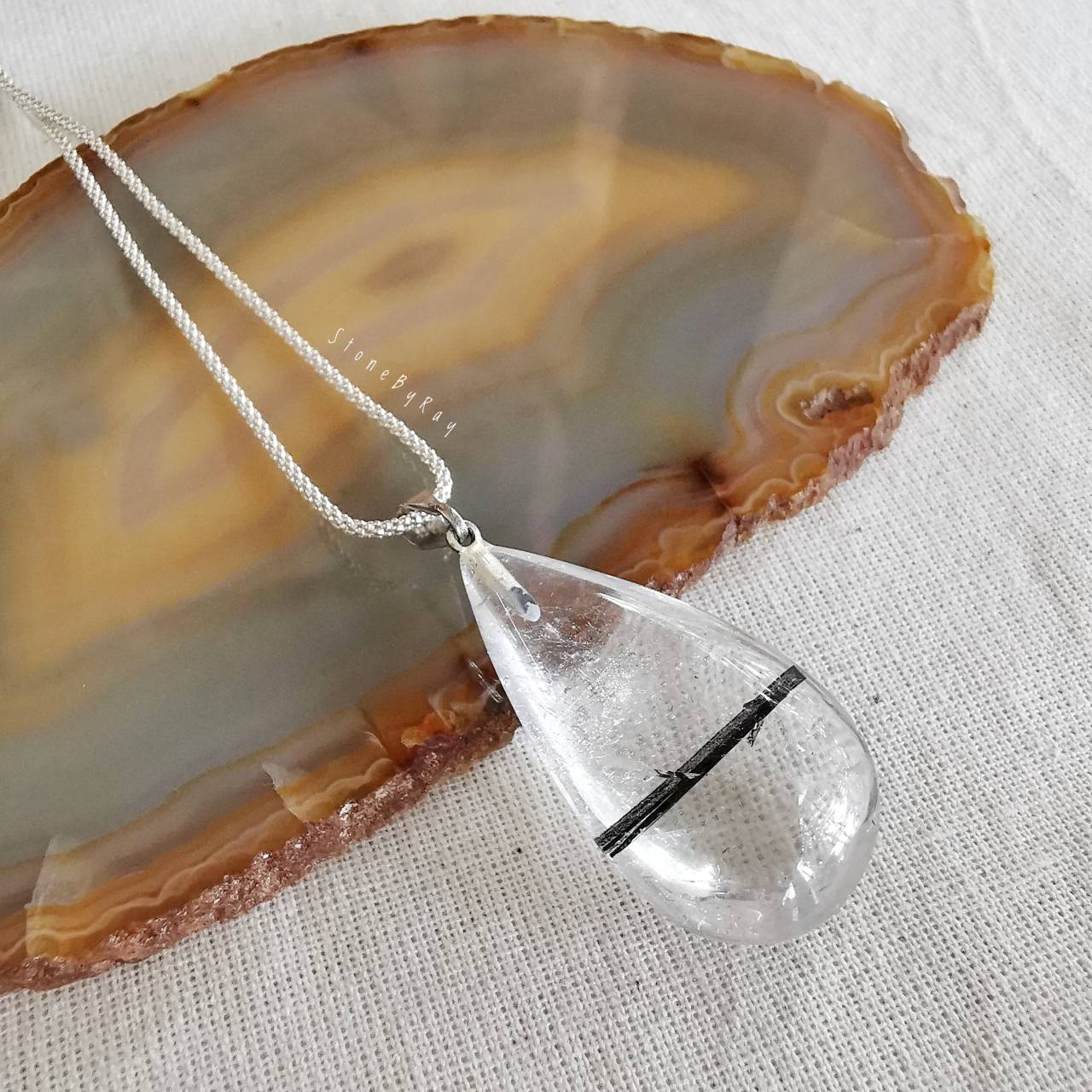 สร้อยคอเงินจี้หินไหมดำ Black Tourmaline Quartz