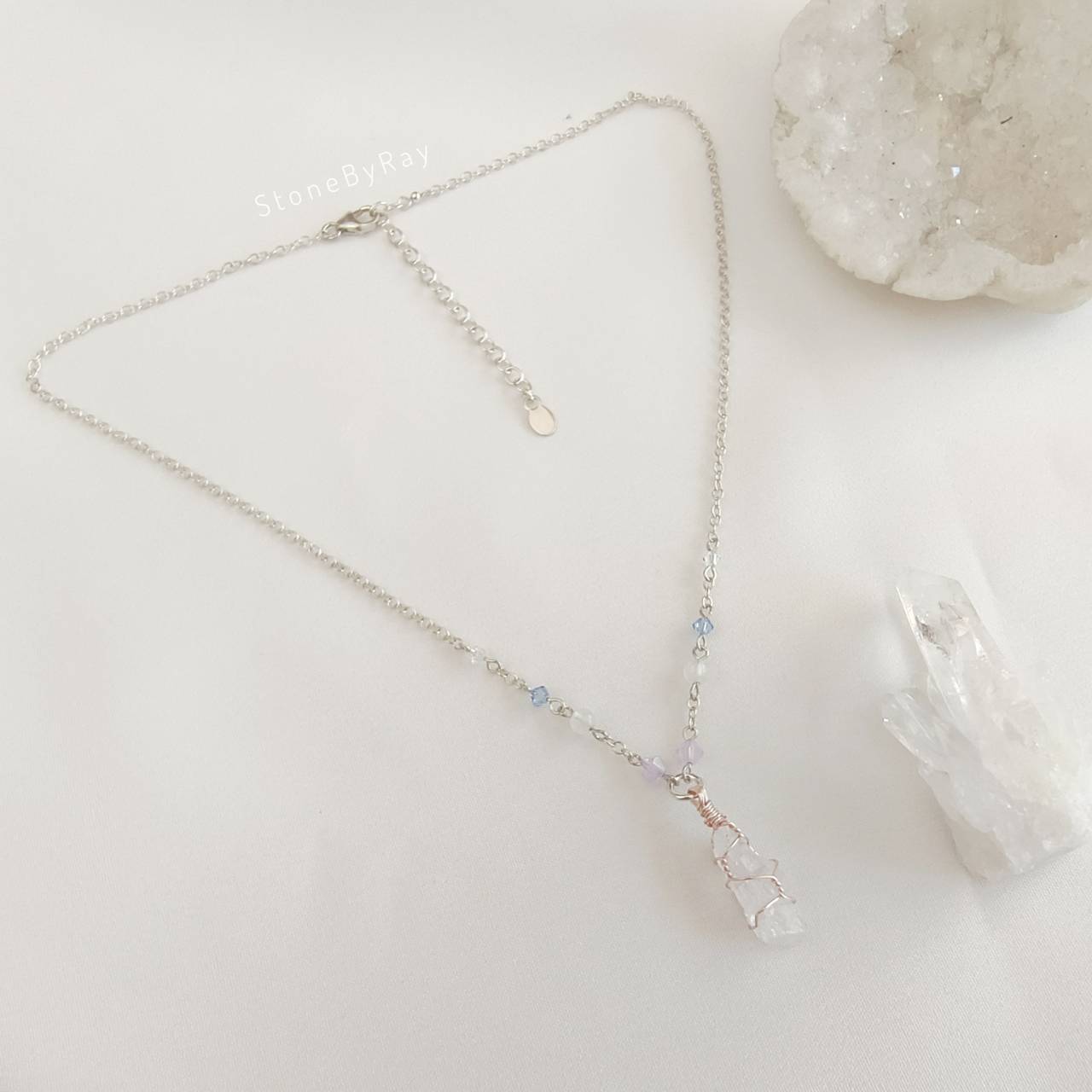 สร้อยคอเงินจี้หินคุนไซต์ Kunzite