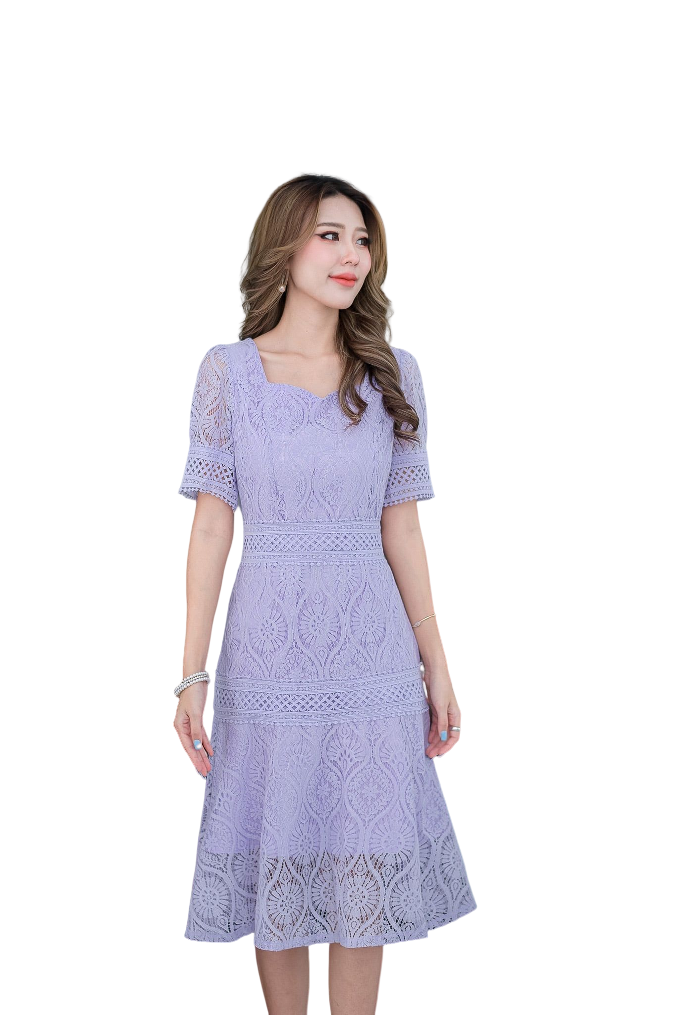 kudapy เดรสสั้นสีชมพู/สีดำ/สีแดง/สีม่วง/สีขาว เดรสผ้าลูกไม้ผ้าดีเนื้อนิ่ม ลายสวย ดีเทลแต่งลูกไม้คาดช่วงเอว และสะโพก