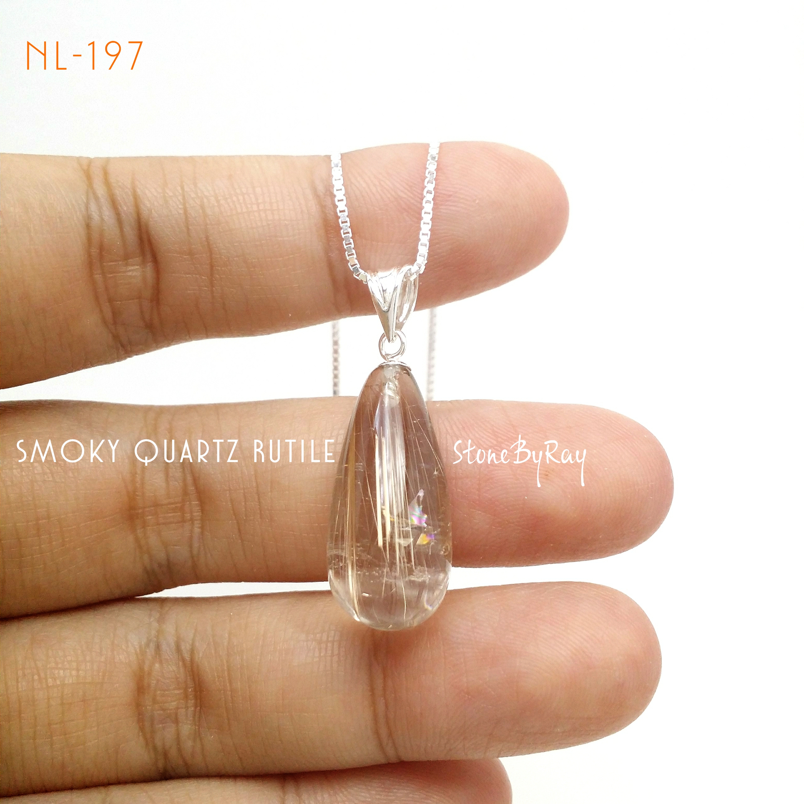 สร้อยคอเงินกับจี้เงินหินสโมกกี้ไหมทอง (NL-197)