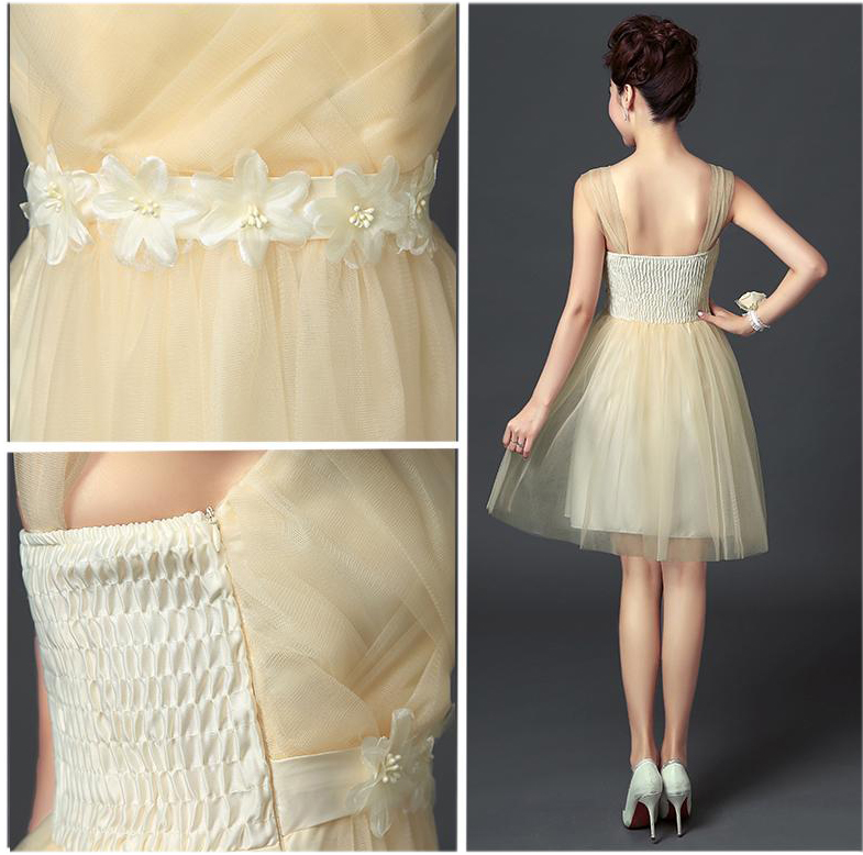 kudapy ชุดเดรสออกงานสีครีมเบจ หน้าอกถักไขว้สลับกันน่ารักๆ