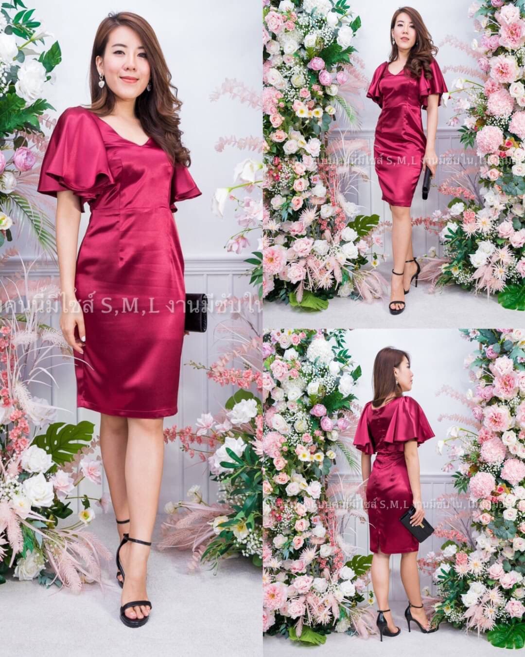 kudapy เดรสสั้นคอวี แขนระบาย ทรงเข้ารูป ผ้าเปเป้ไม่ยืด สีชมพูพิ้งโกลด์,แดงไวน์,นู้ด(ทองอ่อน),โอวัลติน,น้ำตาลอิฐ ,มิ้นหม่น,ฟ้าเข้มอมเทา ,เขียวทะเล, เทา ,ส้มอิฐ,โอรสโกลด์