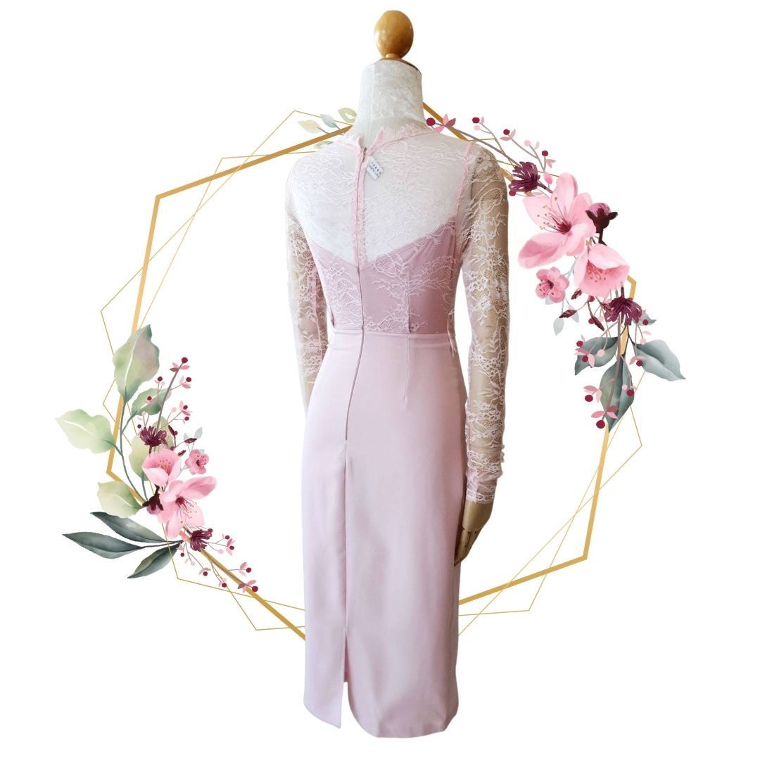 kudapy เดรสสั้นออกงานสีชมพู ลูกไม้ทรงเข้ารูป