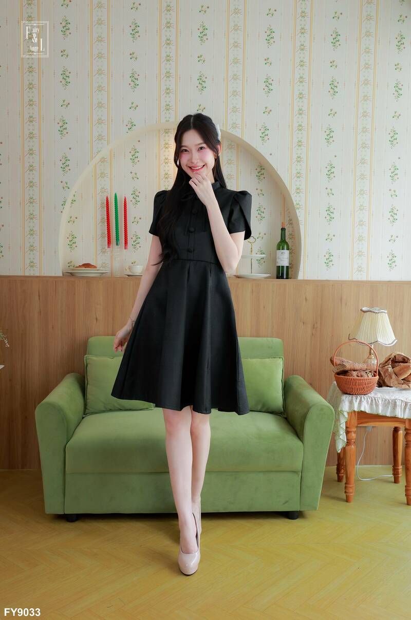 kudapy เดรสสั้นสีม่วง/สีเทา/สีเหลือง เดรสไทยทรงบานแขนกลีบบัว