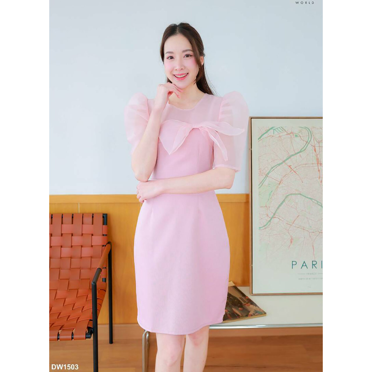 kudapy เดรสกระโปรงทรงเอเสื้อผ้าแก้วแต่งโบว์