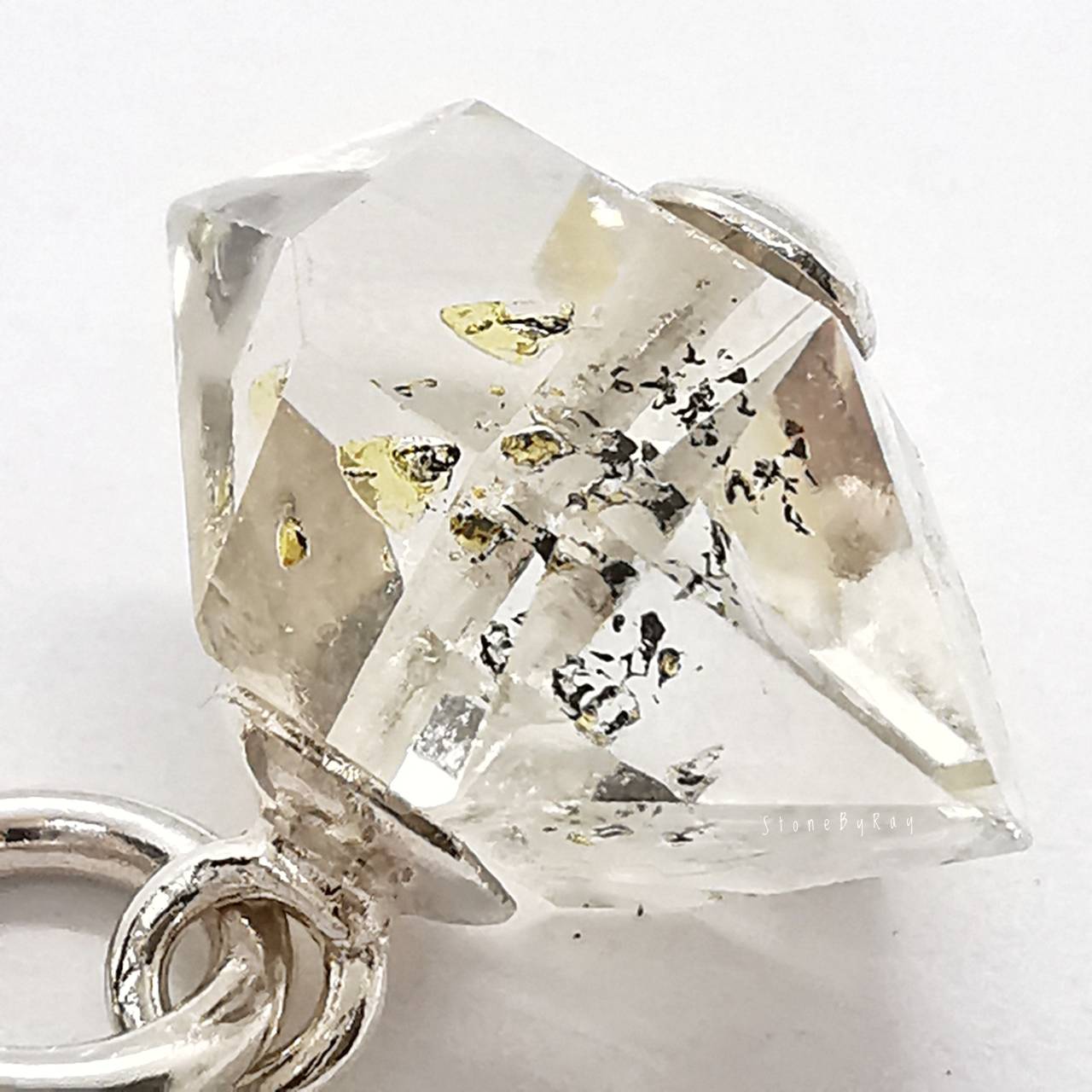 สร้อยคอเงินจี้หินเฮอร์คิเมอร์ไดม่อน Golden Enhydro Herkimer Diamond