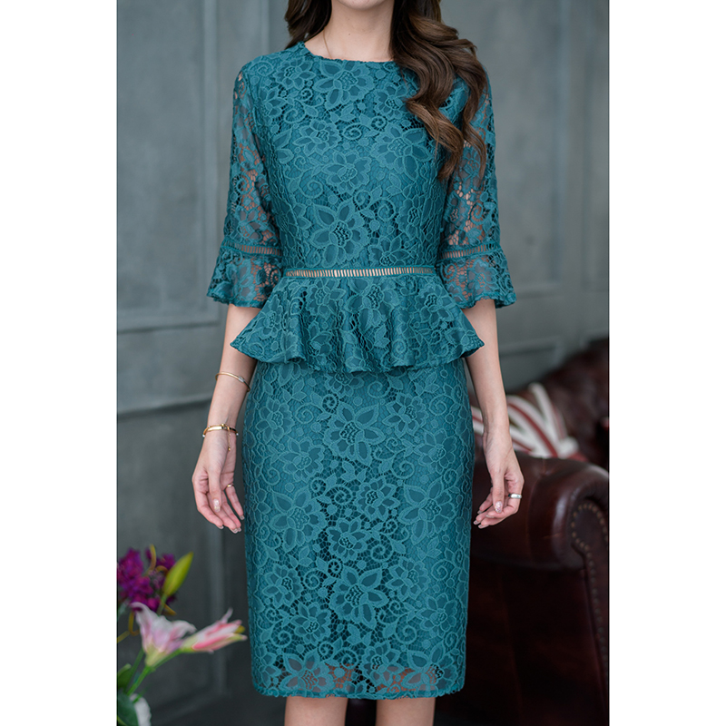 kudapy เดรสสั้นสีเขียว/สีเทา ลูกไม้ผ้านุ่มนิ่ม งานผ้าลูกไม้เนื้อหนานุ่มใส่สบาย งานผ้าลายสวยเรียบหรู