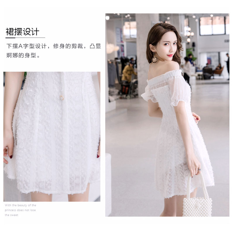 kudapy เดรสสั้นสีขาว ผ้าชีฟองขนปุยเบาๆ เปิดไหล่ แขนตุ๊กตา ชุดทรงปล่อย สวยดูดี