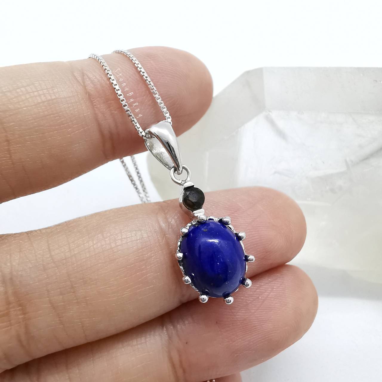 สร้อยคอเงินจี้หินลาพิสลาซูลีกับสะเก็ดดาว Lapis Lazuli