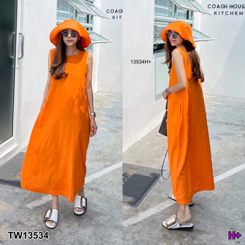 kudapy Maxi Dress เดรสยาวสีส้ม/สีครีม/สีเหลือง/สีเหลือง/สีดำ/สีขาว เว้าหลัง แขนกุด มีกระเป๋าข้างสองข้าง เนื้อผ้าลินินเนื้อดี เรียบหรูดูดีสุดๆ