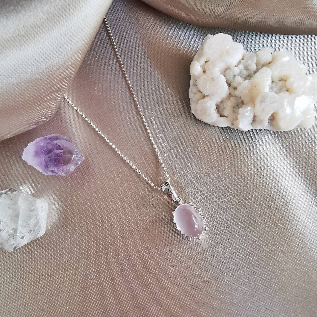 สร้อยคอเงินจี้หินโรสควอตซ์ Rose Quartz