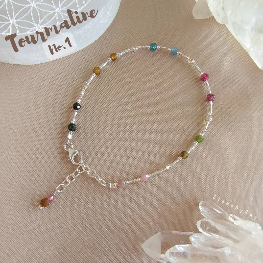 สร้อยข้อมือเงินหินทัวมาลีนเจียรเหลี่ยม Tourmaline