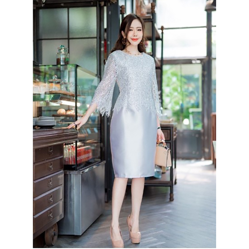 kudapy เดรสสั้นสีเทาเงิน/สีทอง/สีโรสโกลด์ ลูกไม้ปักเลื่อมกลิตเตอร์เนื้อผ้ามันเงางามใส่ออกงาน กระโปรงผ้ามันวาวและเรียบเนียนเป็นเอกลักษณ์