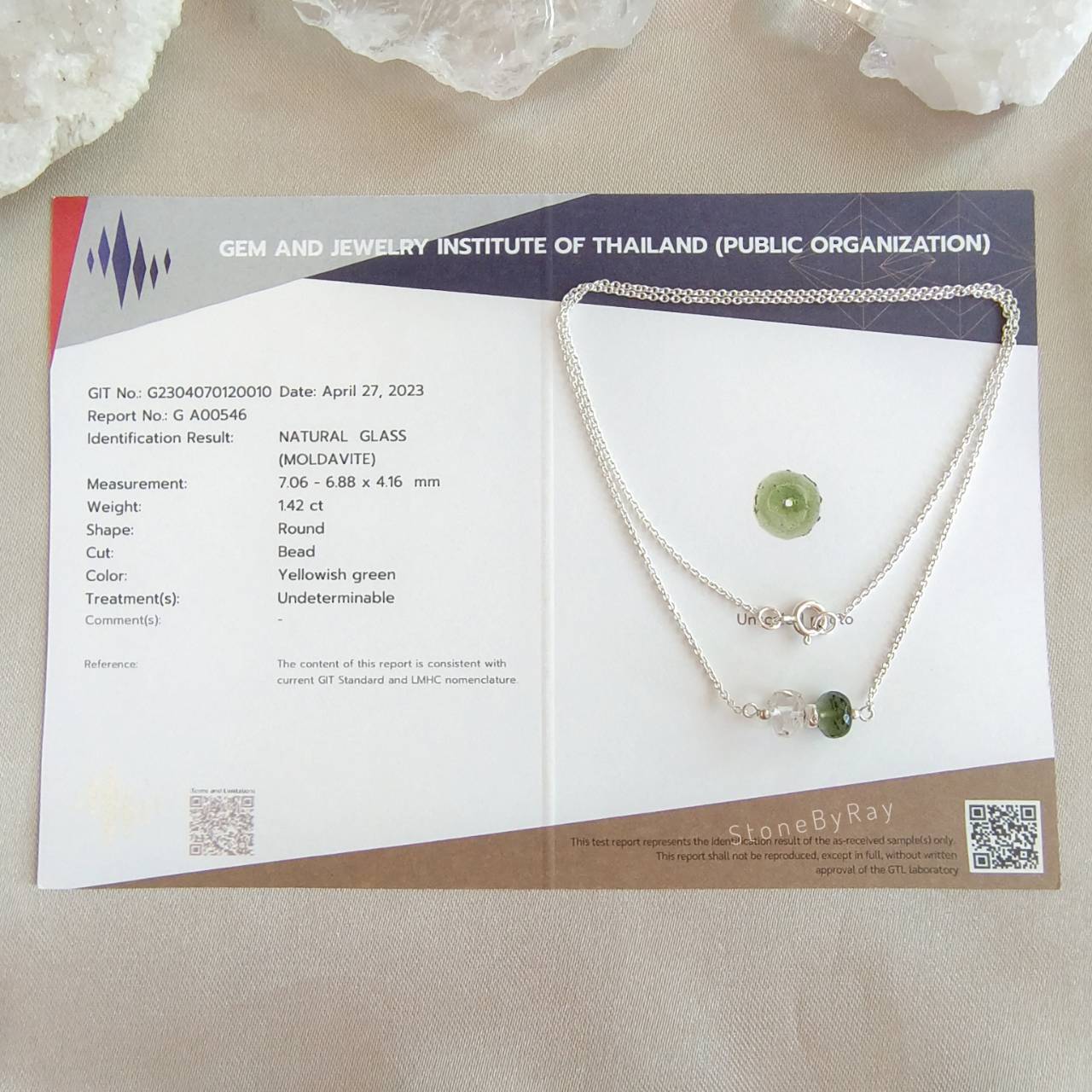 สร้อยคอเงินจี้สะเก็ดดาวโมดาไวต์กับเฮอร์คิเมอร์ไดม่อน Moldavite+Herkimer Diamond
