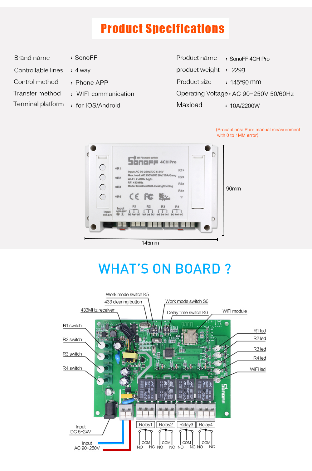 ITEAD Sonoff 4CH Pro สวิตซ์ Wi-FI และ RF 4 ช่อง พร้อม 3 โหมดการทำงาน