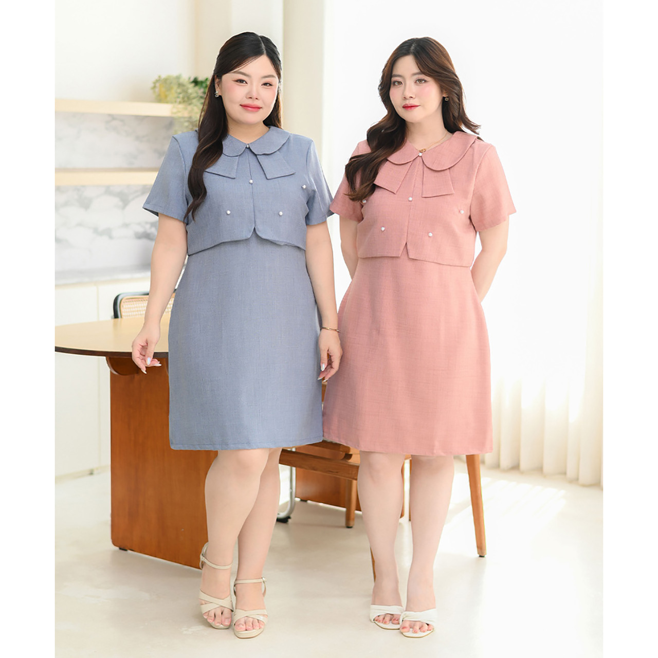 kudapy เดรสแขนสั้น คอปกแบบใหม่สุดคิวท์ มาพร้อมกระดุมมุกตกแต่งให้ลุคคุณหนูน่ารัก