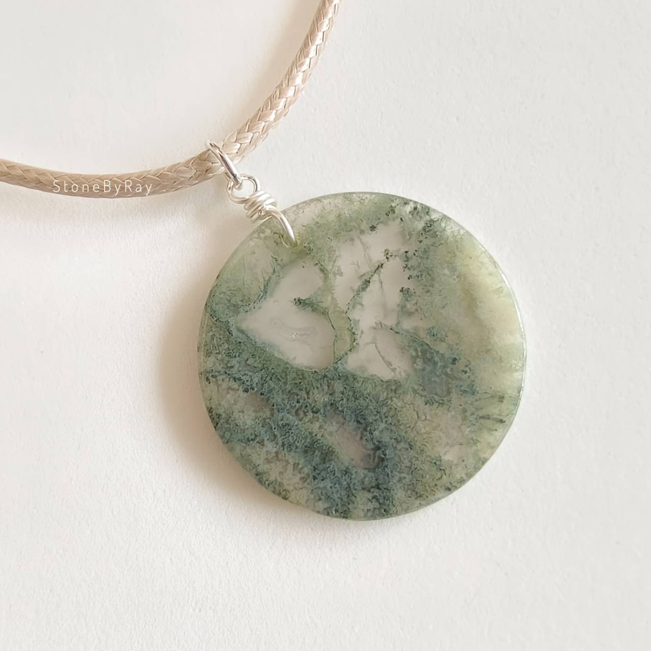 สร้อยคอเชือกจี้หินมอสอาเกต Moss Agate