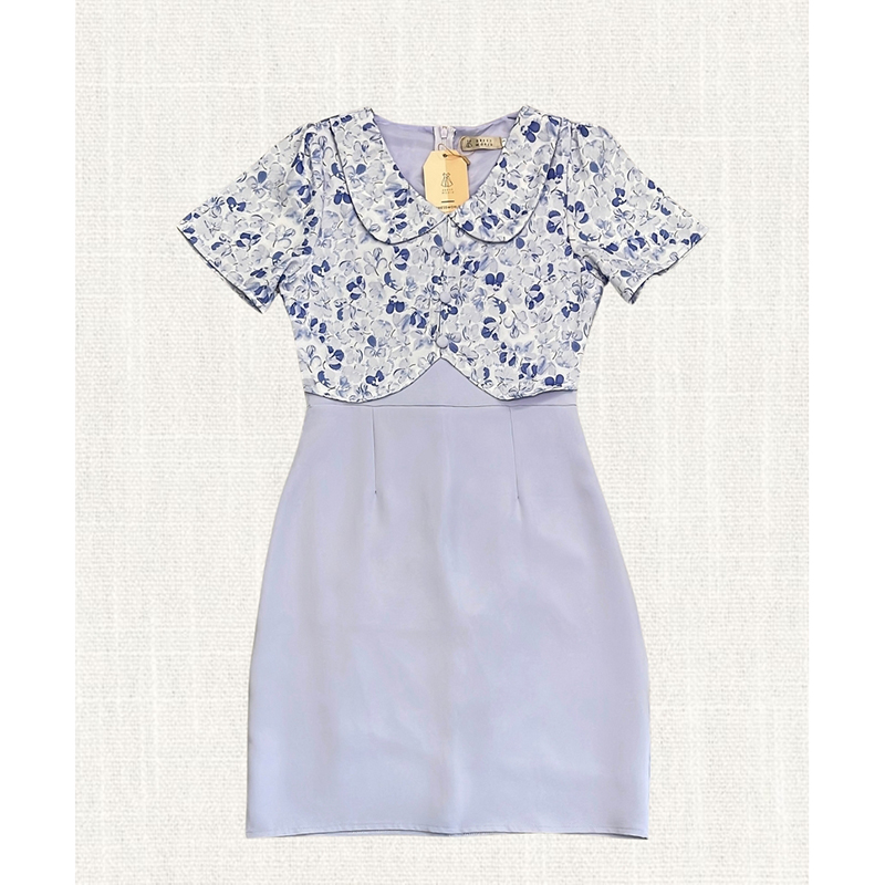 kudapy เดรสสั้นสีน้ำตาล/สีชมพู/สีม่วง ลายดอกคอบัว