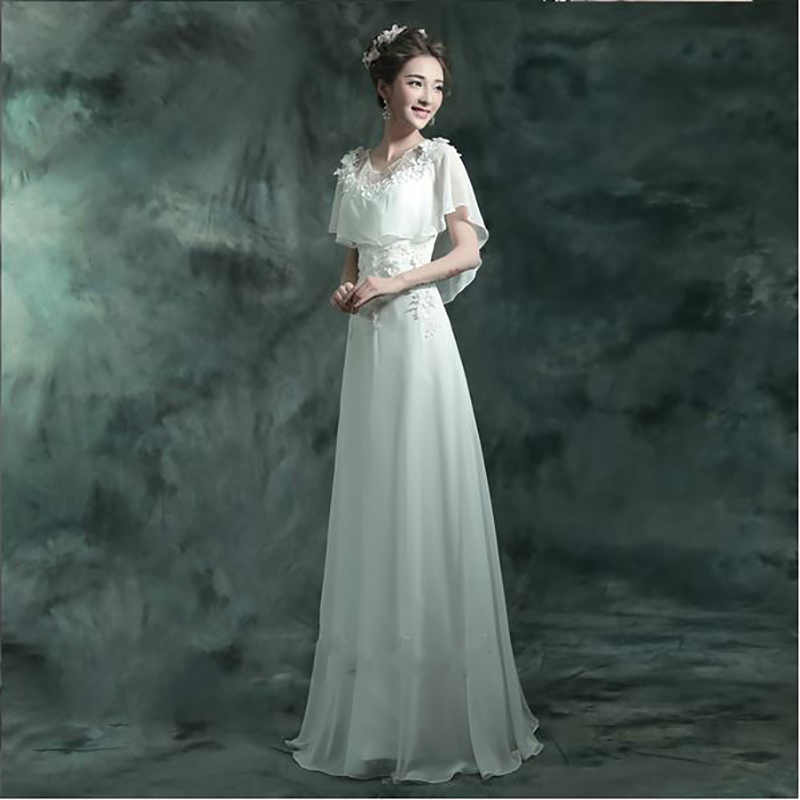 kudapy ชุดราตรียาวสีชมพู/สีขาว ชุดราตรีปิดไหล่ผ้าชีฟอง แต่งดอกและลูกปัดสวยตามแบบ