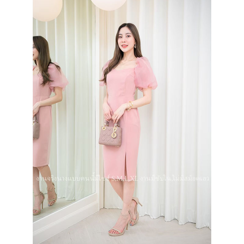 kudapy เดรสสั้นสีมิ้น/สีขาว/สีชมพู ทรงเอแต่งแขนพองตุ๊กตา งานน่ารักๆ เรียบหรู ใส่ออกงาน ใส่ทำงาน รุ่นนี้ตอบโจทย์สุดๆ