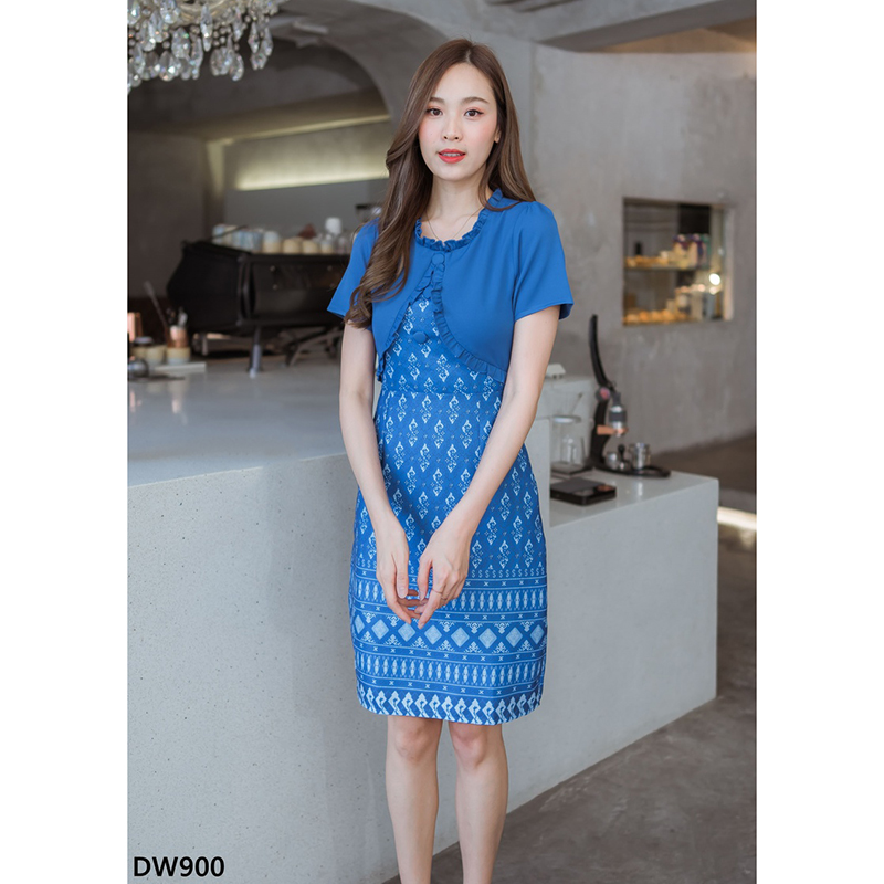 kudapy เดรสสั้นสีแดง/สีม่วง/สีฟ้า กระโปรงผ้าไทยท่อนบนสีพื้น