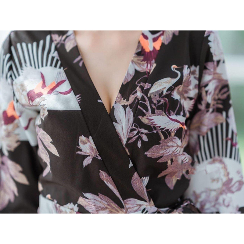 kudapy จั้มสูทแขนยาว แพทเทินสวย พิมพ์ลายเก๋ คอวีทบผูกกัน