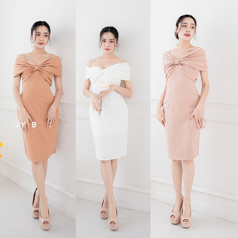 kudapy เดรสสั้นสีโอวัลติน/สีน้ำตาล/สีขาว ชุดออกงาน ดีเทลโบว์สอดแขน รุ่นนี้เรียบหรู ลุคคุณหนู น่ารักมากก สาวๆที่อยากพรางช่วงต้นแขน