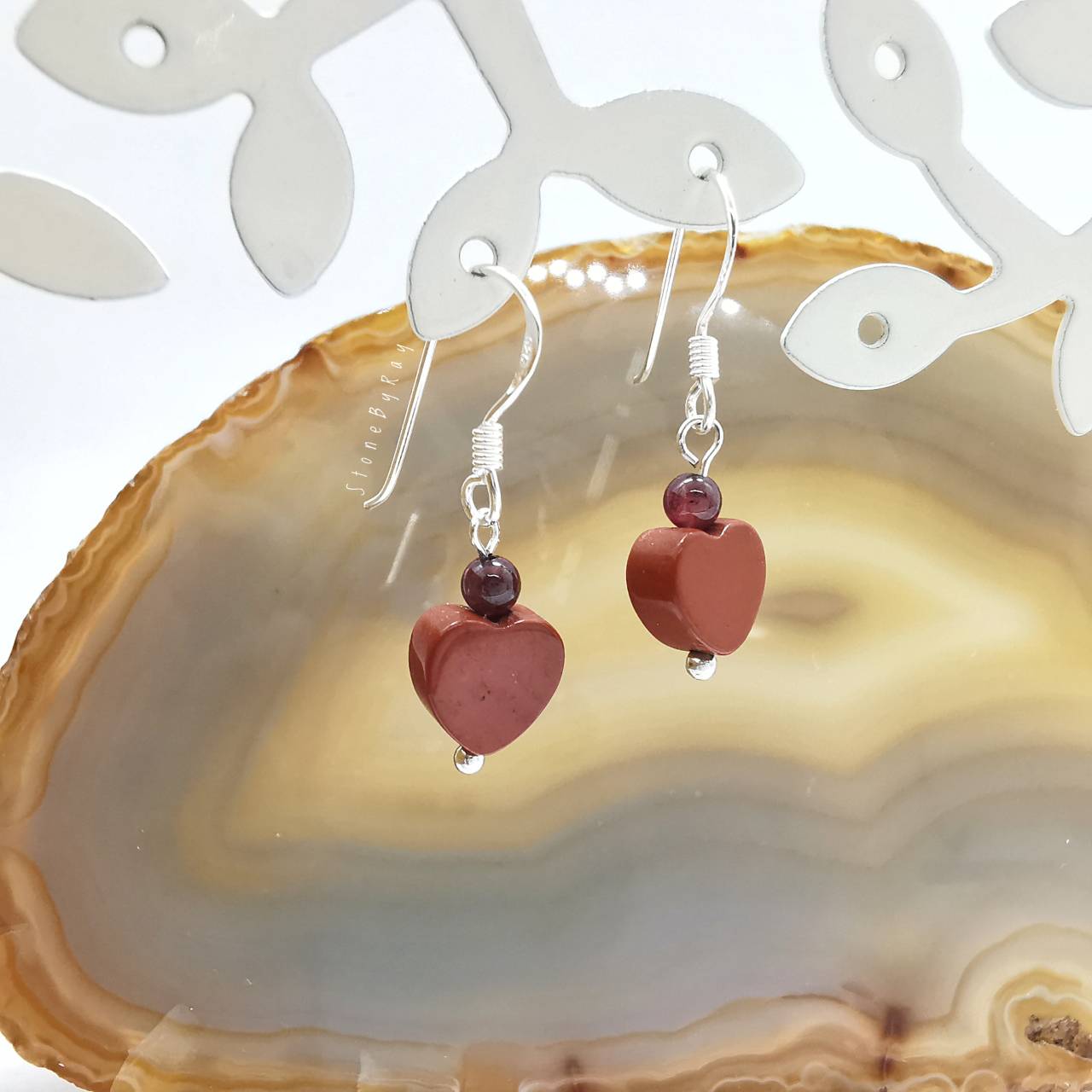ต่างหูเงินหินแจสเปอร์ดีไซน์กับโกเมน Jasper+Gernet