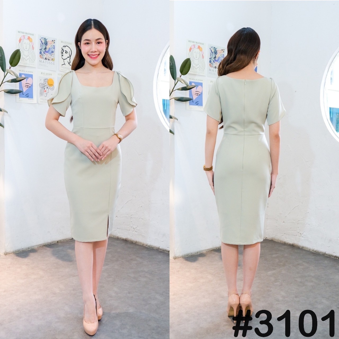 kudapy เดรสสั้นสีส้มโอรส,ครีมนู้ด,เขียวพิตาชิโอ้,ชมพู,แดง,กรม เรียบหรู เทลอกหัวใจ แขนจับเดรปสองเลเยอร์ กระโปรงผ่าหน้า เนื้อผ้าเครปเกาหลีอัดกาว