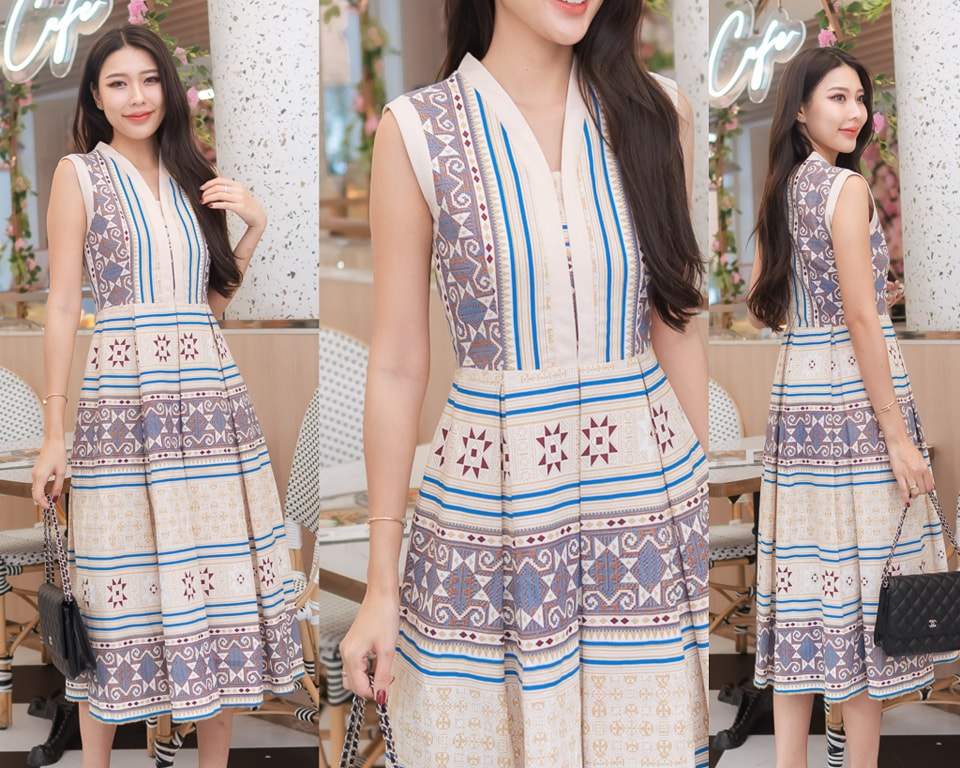 kudapy เดรสสั้นผ้าฝ้ายพื้นเมือง สีส้ม-อิฐ และ สีครีม-ฟ้า ใส่สบายสวยดูดี