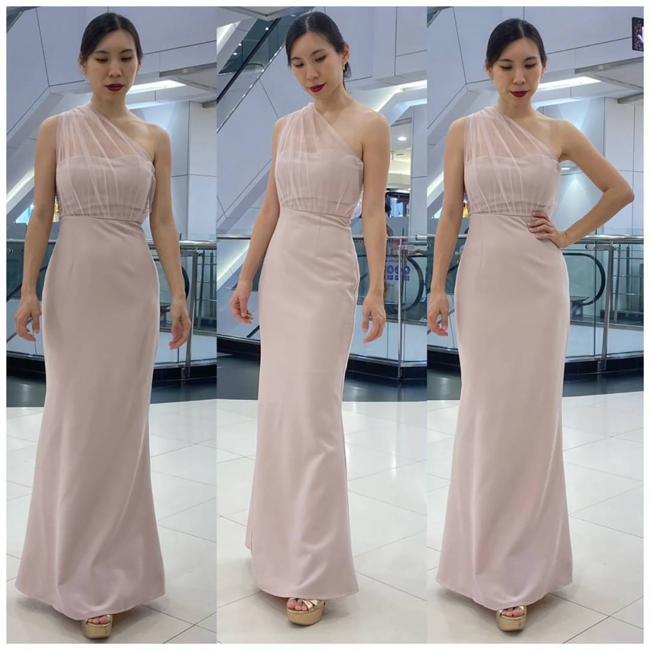 kudapy ุดออกงาน เดรสยาว บ่าเดี่ยวเกาะอก แต่งผ้าsoft net สวยหวานมินิมอล