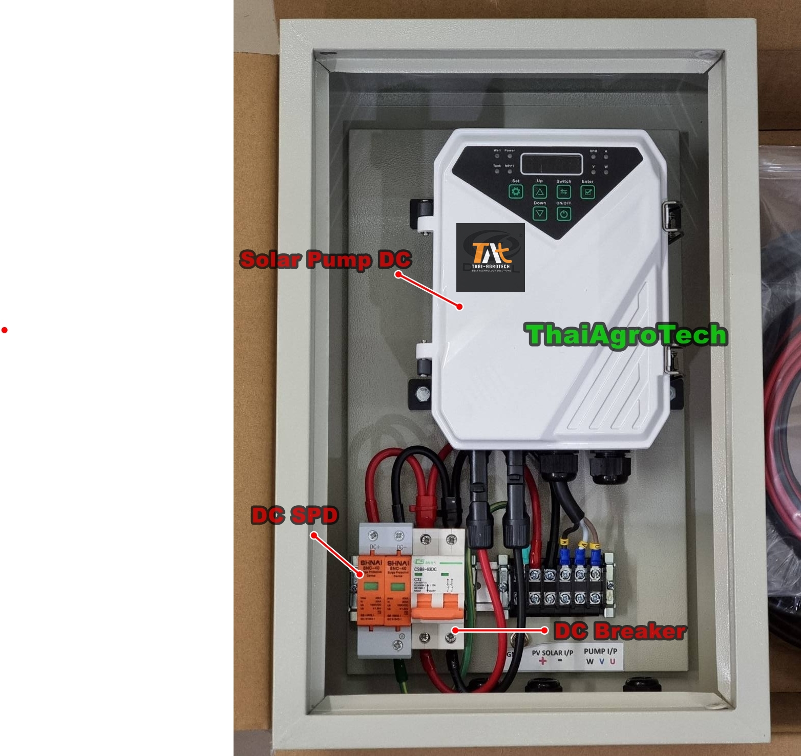 ตู้ประกอบพร้อมใช้งาน MPPT Controller + DC SPD กันฟ้าฝ่า ป้องกันไฟกระซาก + DC Breaker สำหรับปั๊มน้ำโซล่าเซลล์