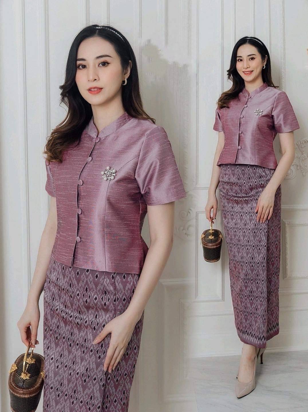 kudapy เซตสีม่วงกะปิ ออกงาน ชุดออกงานผู้ใหญ่ ผ้าไหมอย่างดี