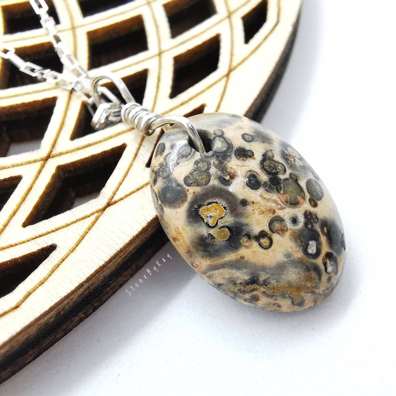 สร้อยคอเงินจี้หินลีโอพาร์ดสกินแจสเปอร์ Leopard Skin Jasper