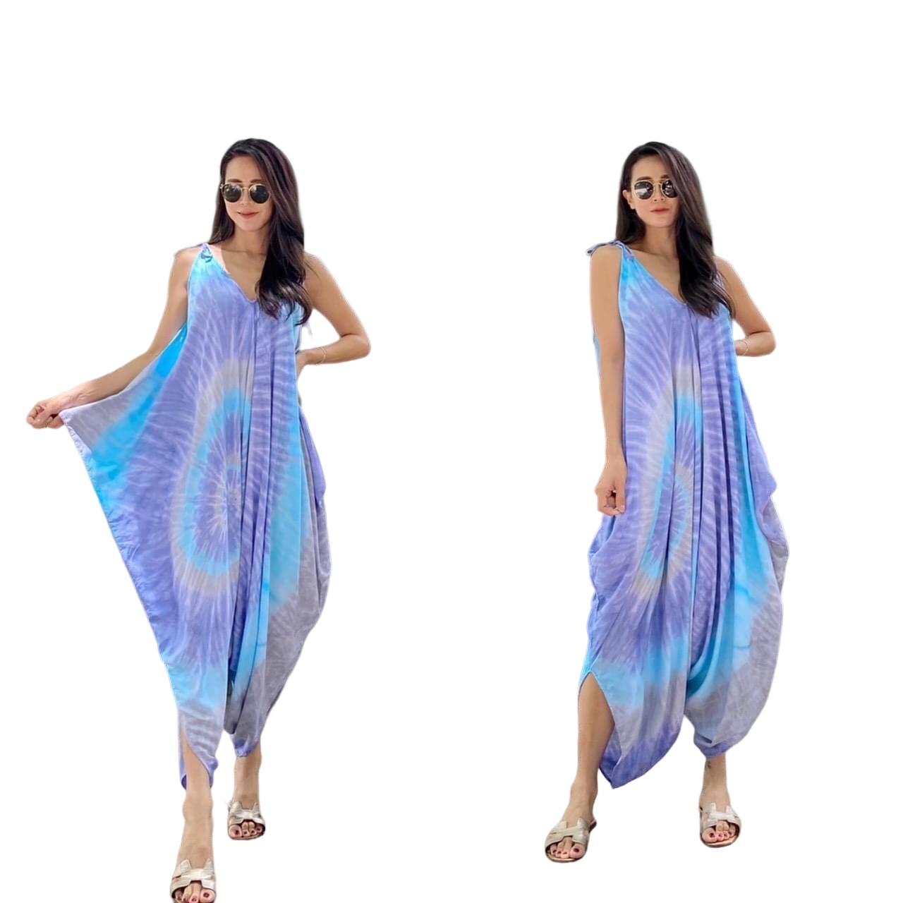 kudapy ชุดจั้มพ์ขายาว ทรงสายเดี่ยวคอวี ผูกโบว์ไหล่ ปรับระดับได้ งานผ้าสปัน ทิ้งตัวสวย ใส่สบายๆไม่ร้อน