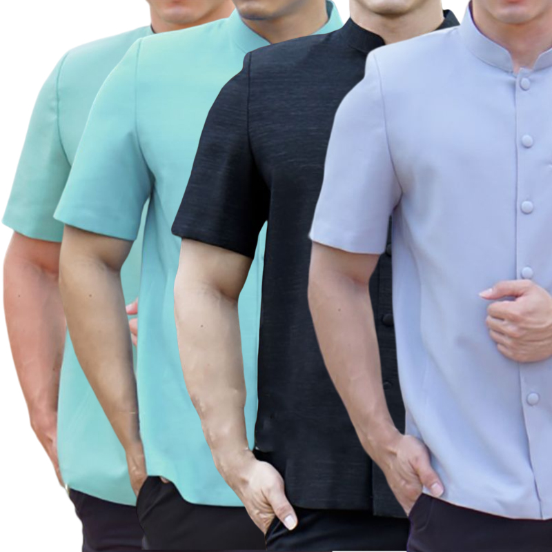 kudapy เสื้อผ้าไหมคอพระราชทาน คอจีนสีดำ ,สีเทา,สีเขียวพาสเทล,สีฟ้าอมเขียว เสื้อผ้าไทยผู้ชาย คอเชิ้ต