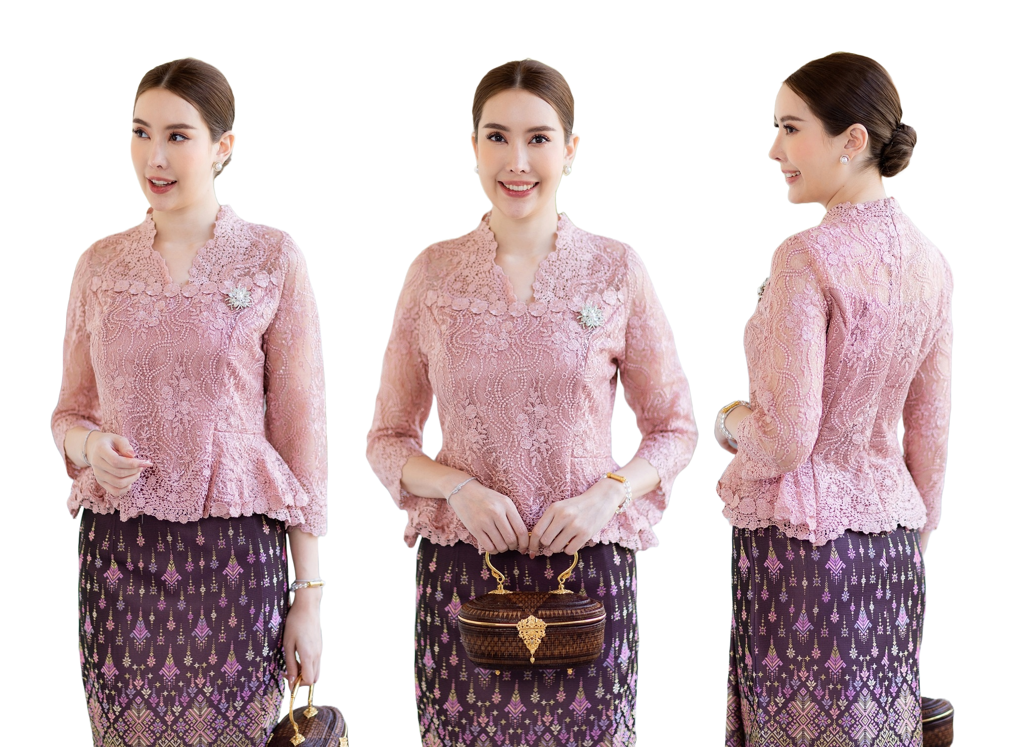 kudapy (เฉพาะเสื้อ) เสื้อลูกไม้ฝรั่งเศษสีแดงเข้ม,สีทอง,สีดำ,สีชมพู คอวีแต่งหยักเพิ่มกริสเตอร์วิบวับ แขนยาว เก็บเอวอย่างดี แต่งชายเสื้อระบายชั้น มีซับใน ซิบหลังอย่างดีค่ะ