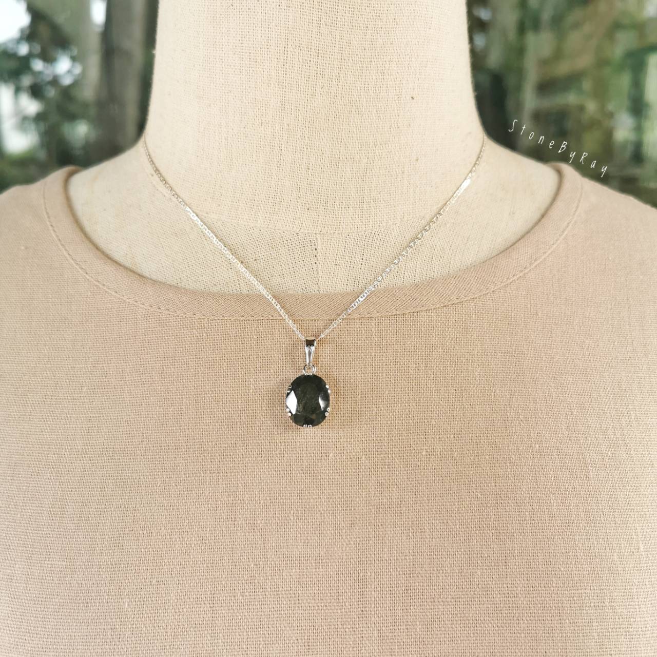 สร้อยคอเงินจี้หินไหมดำ Black Tourmaline Quartz