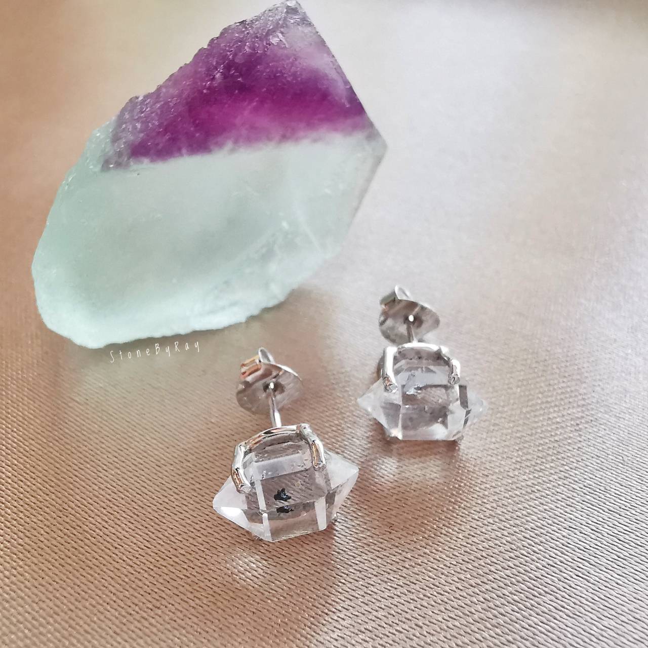 ต่างหูเงินหินเฮอร์คิเมอร์ไดม่อน Herkimer Diamond