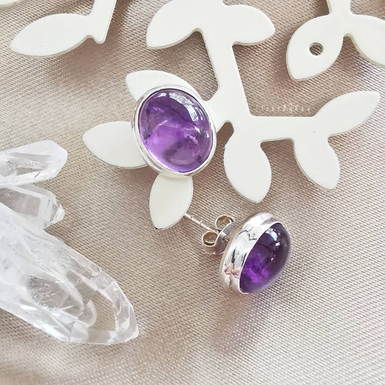 ต่างหูเงินหินอเมทิสต์ Amethyst