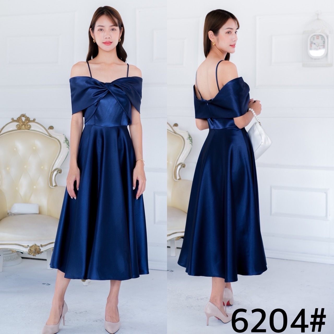 kudapy เดรสสั้นเปิดบ่า เนื้อผ้าดัชเชสอัดกาว ผ้าเงาสวย อยู่ทรง ทวิชช่วงอก มีสายคาดบ่าให้ คัตติ้งเริศแบบอลัง กระโปรงทรงบาน ความยาวครึ่งเข้ง