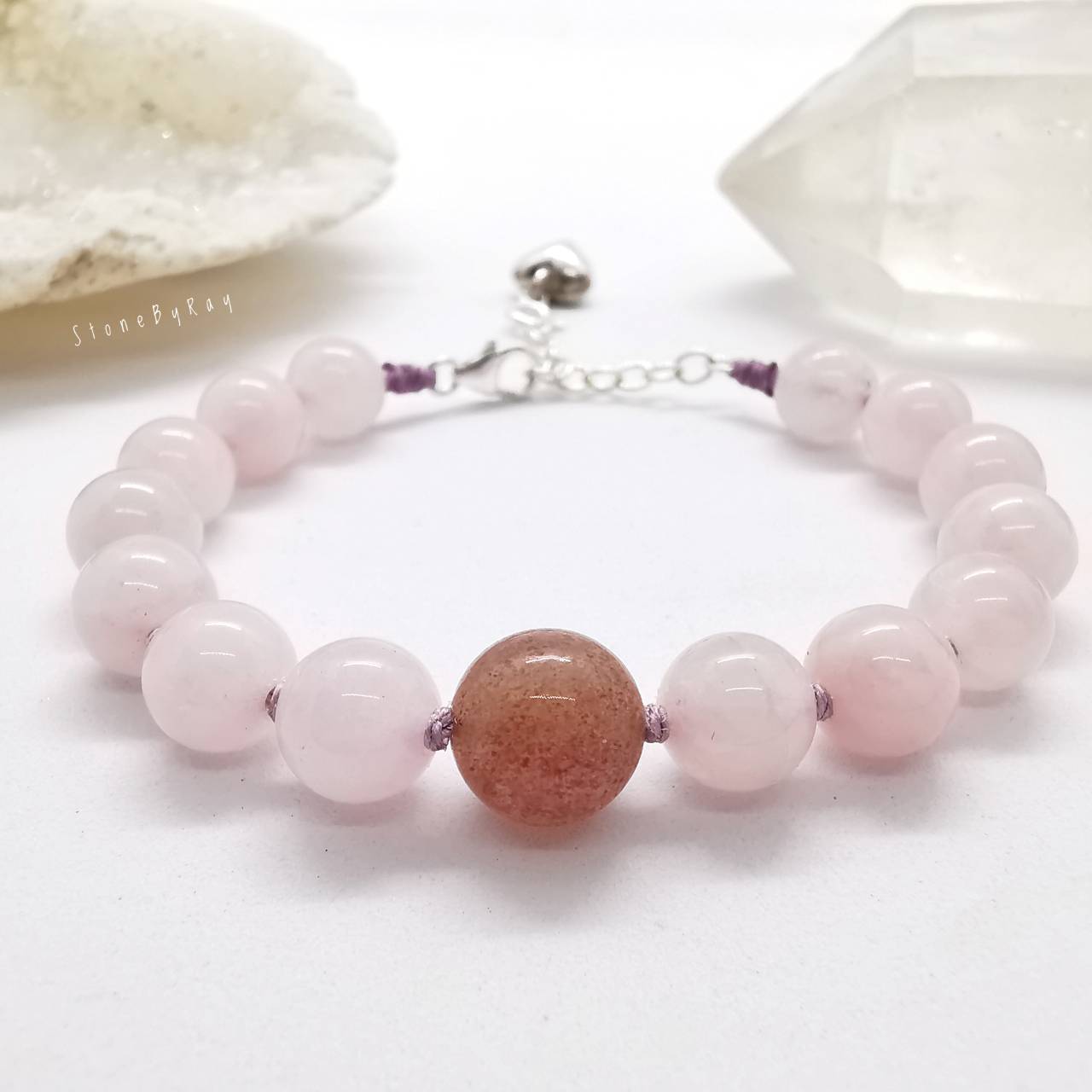 สร้อยข้อหินสตอเบอร์รี่ควอตซ์+โรสควอตซ์ Strawberry Quartz+Rose Quartz