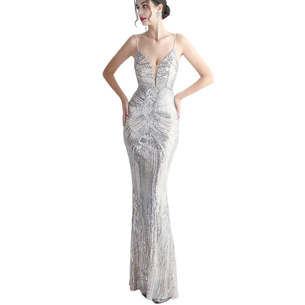 kudapy ชุดราตรียาวผ้ากริสเตอร์สายเดี่ยวคอวี โชว์หลัง สีเขียว,สีแดงเบอร์กันดี้,สีดำ,สีเงิน,สีชมพูโรสโกลด์ สีเขียวมิ้นท์ สีฟ้า ผ้าขยายได้ สวมเข้ารูป