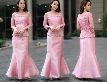 kudapy เซทแยกชิ้นสีชมพู ลูกไม้เสื้อ+กระโปรงยาวหางปลา เสื้อลูกไม้แขนสี่ส่วน มีผ้าคาดเอวแถมฟรีค่ะ