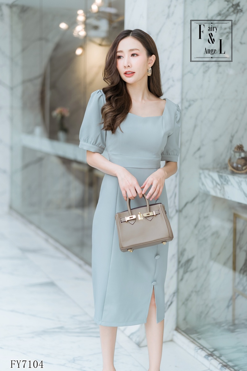 kudapy เดรสสั้นสีกรม,ชมพู ใส่ทำงานแต่งกระดุมสวยดูดี