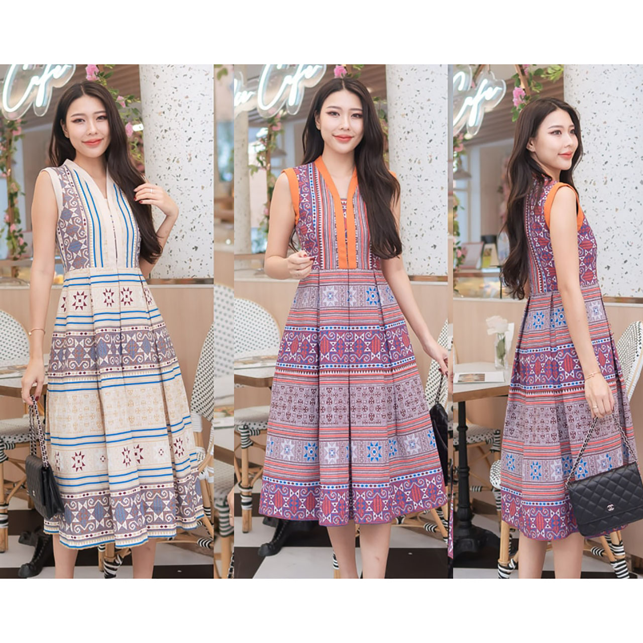 kudapy เดรสสั้นผ้าฝ้ายพื้นเมือง สีส้ม-อิฐ และ สีครีม-ฟ้า ใส่สบายสวยดูดี