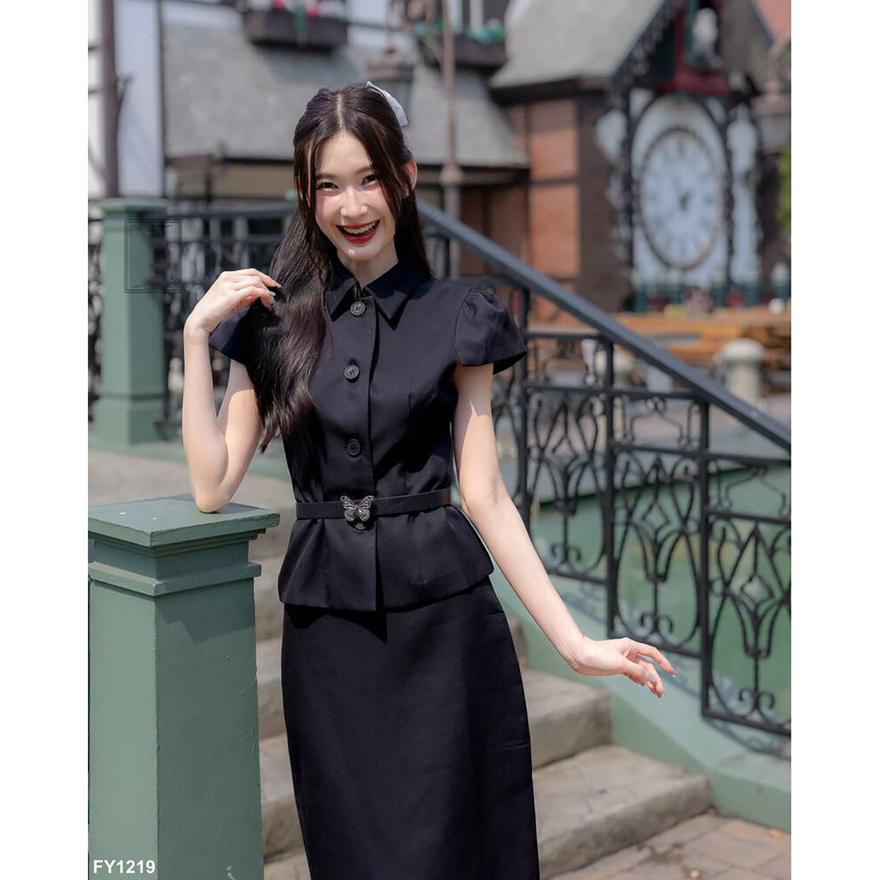 kudapy ชุดเซ็ทออกงาน+เข็มขัด แขนสั้นคอปก ใส่ออกงานสวยดูดี